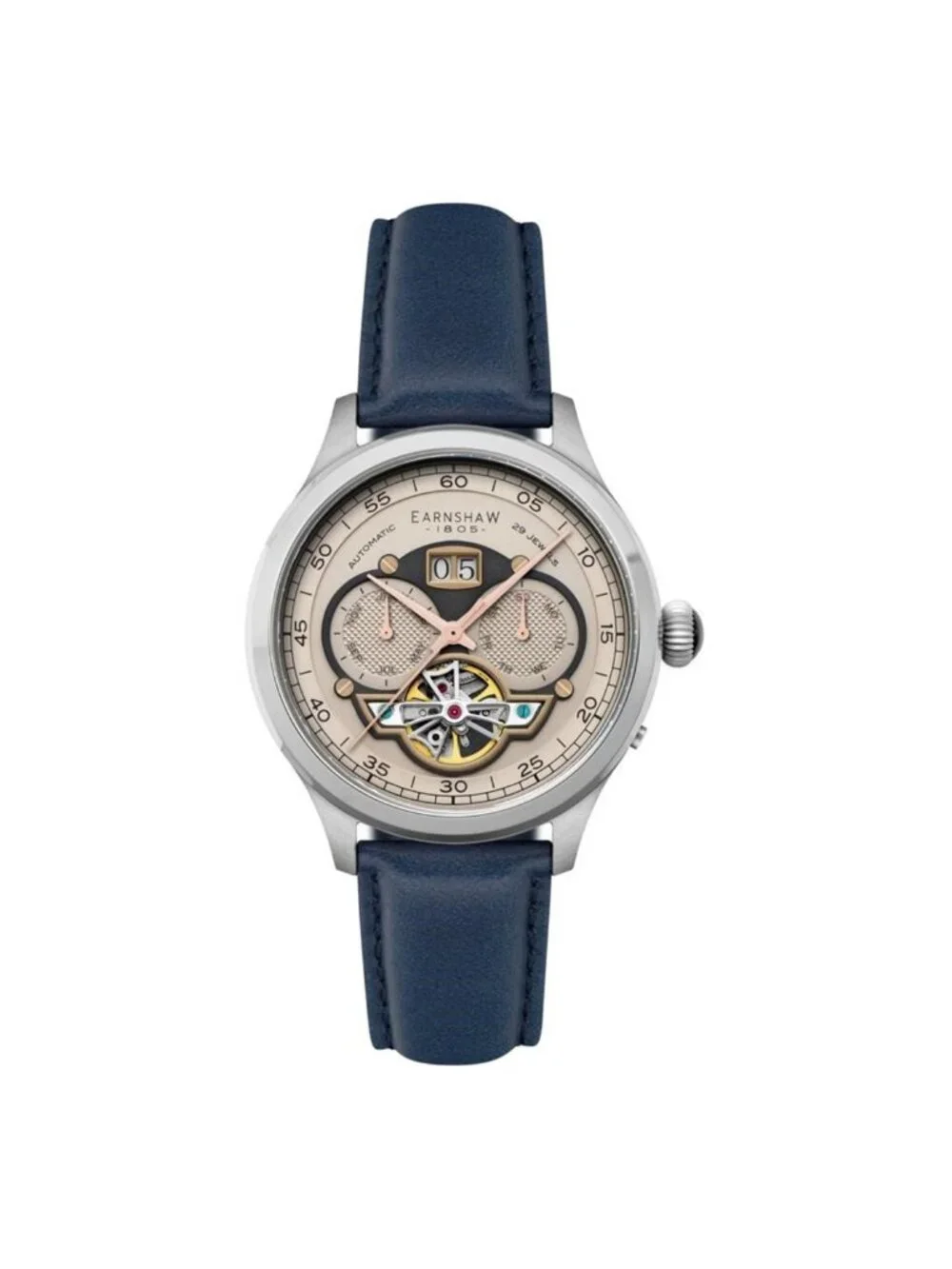 NWT Thomas Earnshaw Baron Grand Date Calendar Open Heart Rose Gold-tone Dial Men